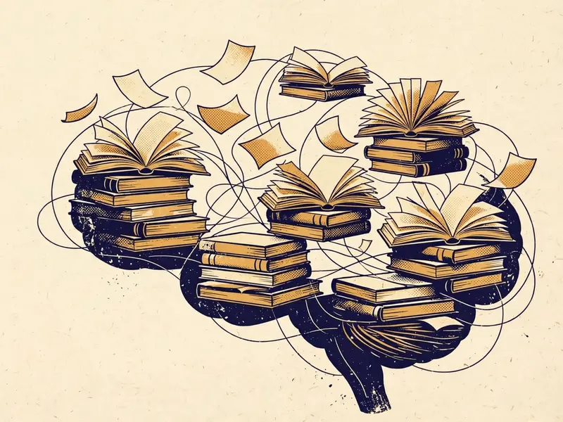 A brain built from stacks of open books