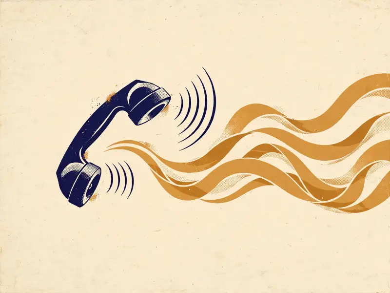 A telephone handset with sound flowing out of it